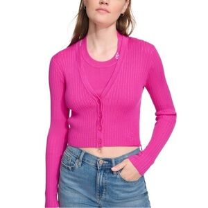 Calvin Klein Performance Pink Ribbed Cardigan Sweater